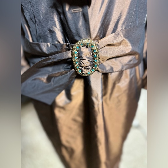 Flores & Flores Silk Dress with Belt and Ruffles Brown size 10 - Picture 6 of 7